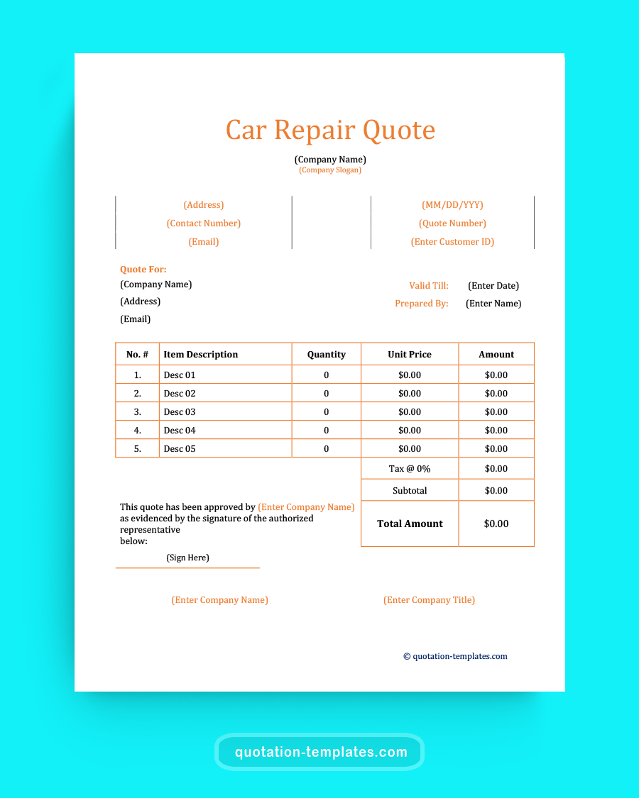 Car Repair Quote ORG Quote Templates Free Quotation Template For Word Excel