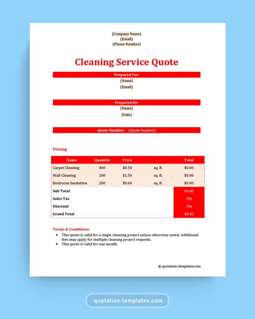 Cleaning Services Quote Template RED Quote Templates Free
