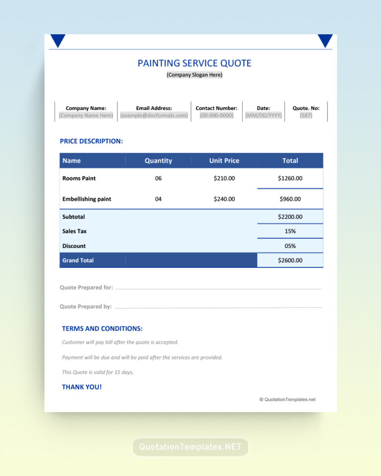 Painting Quote Template 8+ For Word, Excel, PDF