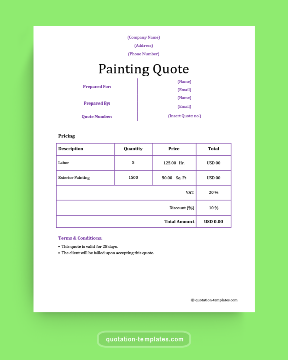 Painting Quote Template 8  For Word Excel PDF