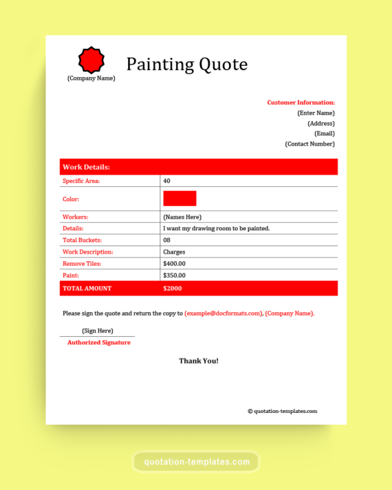 Painting Quote Template 8+ For Word, Excel, PDF